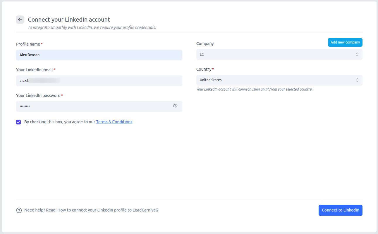 Connect your LinkedIn account